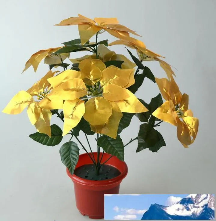 Artificial flowers christmas flower 5 Heads Poinsettia Flower christmas home festival flower bouquet 45cm long SF009