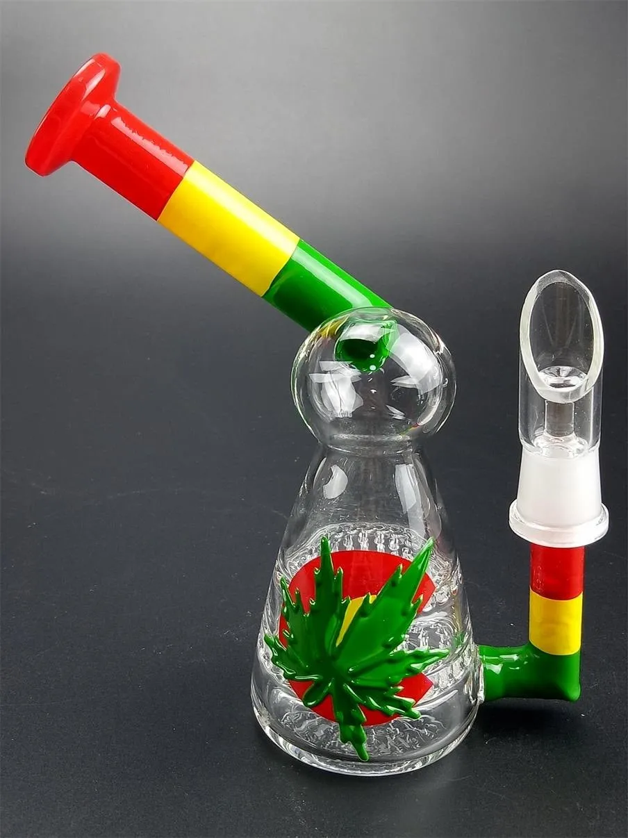 Heady Glass Water Bongs Hookahs Colorful Recycler Dab Rig 6.3Im 2Layer Honeycomb Filter för rökningstillbehör