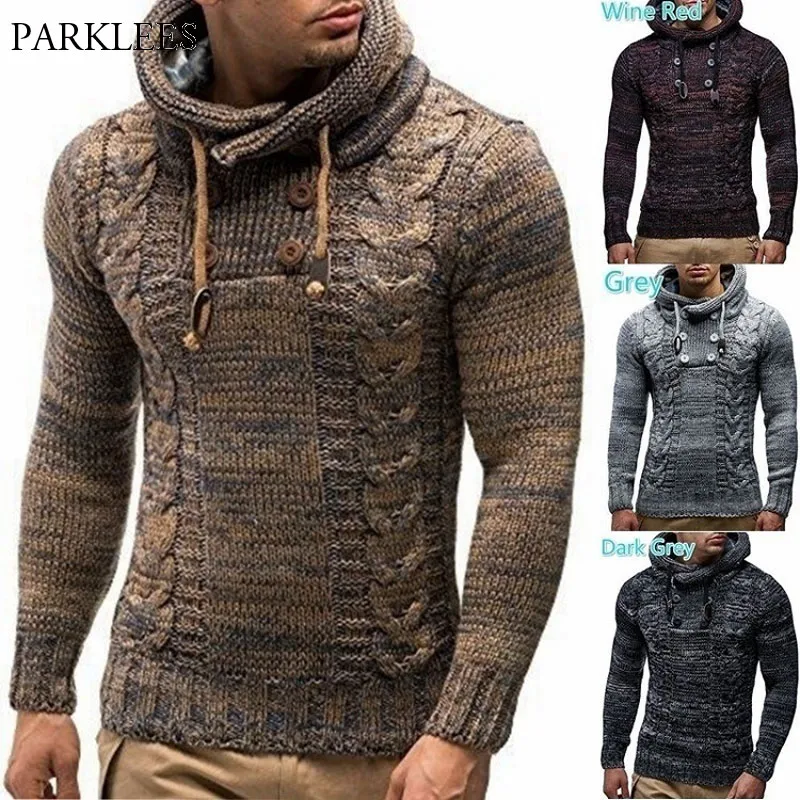 Cable de punto suéter Hombres de color sólido Color de tortuga de tortuga Menses de punto de punto