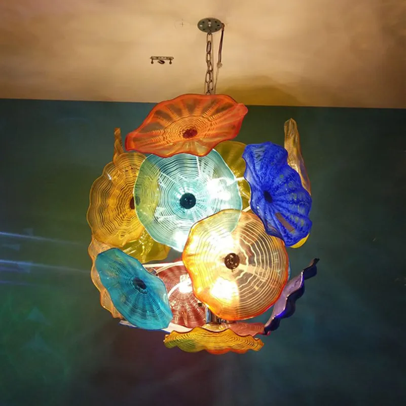 Modern Splendid LED Chandeliers For Hotel Lobby With Artistic Plate Pendant Design And Colored Murano Glass Walls Finish From Misan 1 658.3 DHgate.Com