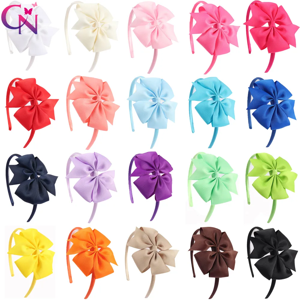 20 Pieces lot Pinwheel Hairbands For Girls Kids Handmade Plain Hard Satin Headbands With Ribbon Bows Hair Accessories CX200714272E