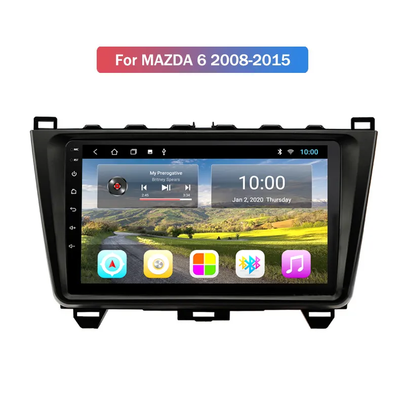 Carro Multimedia Vídeo Android 10 Sistema Rádio com 9 polegadas Touch Screen Bluetooth WiFi GPS MP5 Music Player para Mazda 6 2008-2015 2 + 32GB