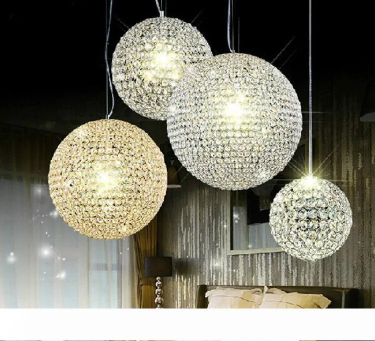 Modern K9 Crystal Round Ball ljuskronor LED Belysning Inomhusbelysning Taklampor Hängande lampa Fri frakt