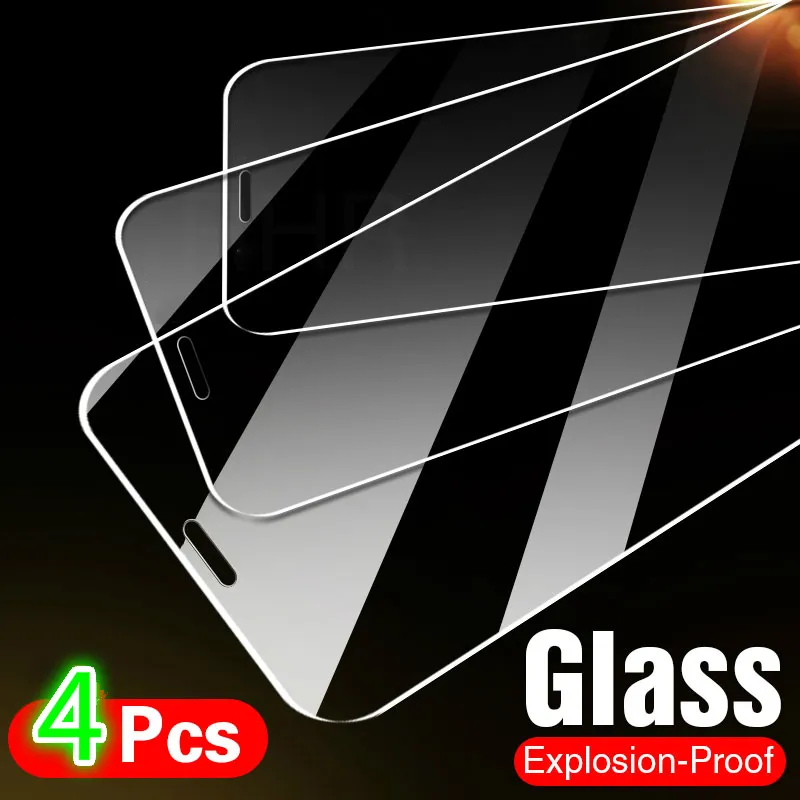 4PCS Full Cover Glass on the For iPhone 11 Pro X XR XS Max Tempered Screen Protector For iPhone 7 8 6 6s Plus 5 5s SE 11 Glass Phone film