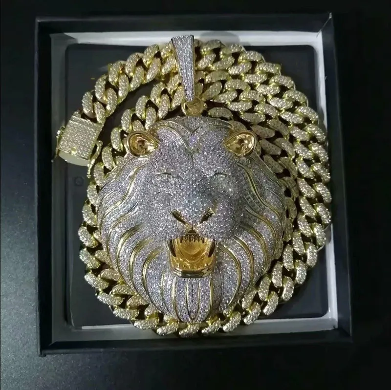 Herren Schmuck Hip Hop Eured Out Anhänger Halskette Bling Diamant Kubanische Link Kette Große Anhänger Lion Tier Rapper Zubehör