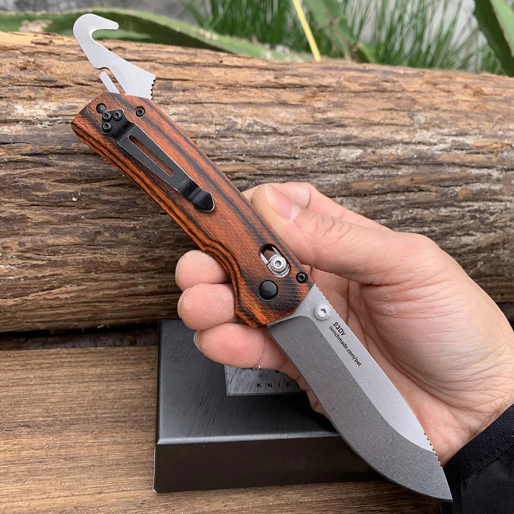 BM 15060 Hunting Pocket Knife Color Wood Handle Outdoor Broken Glass Help Tool Knives Multifunction2467593