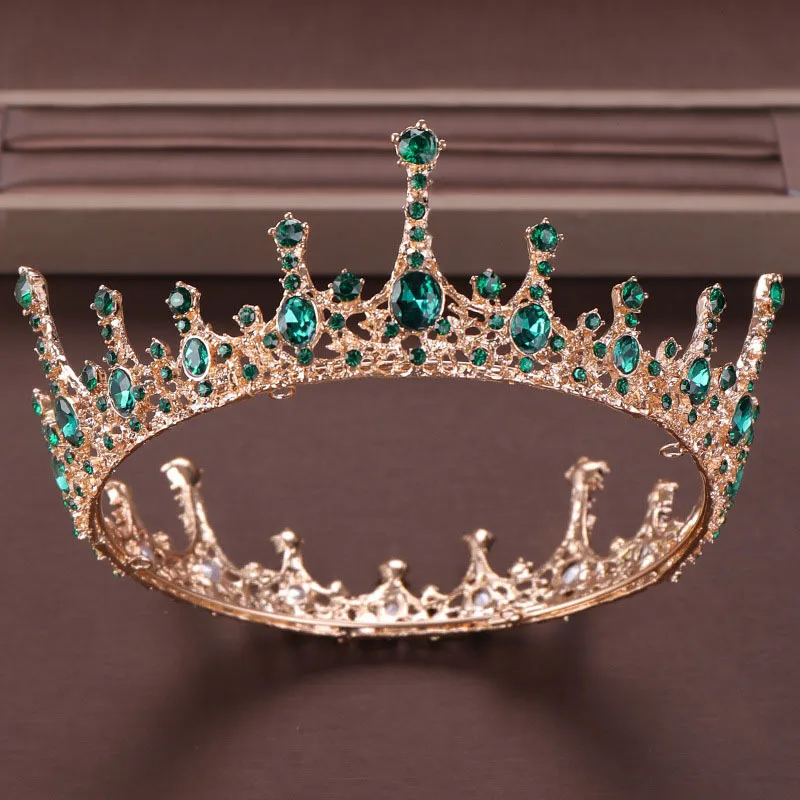 Zielony kryształowy rhinestone tiara i crown de noiva panna młoda okrągła królowa Diandem HEDPIET Wedding Bridal Hair Akcesoria LB