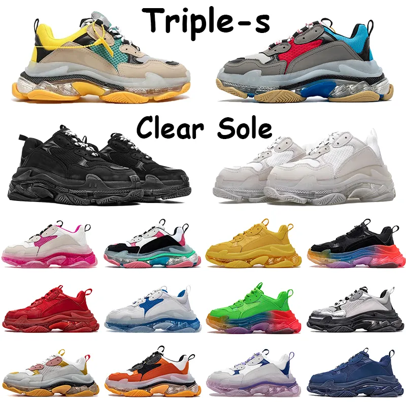 Triple-s Freizeitschuhe mit klarer Sohle, Beige, Grün, Gelb, Fitnessstudio, Rot, Blau, Weiß, Marineblau, Schwarz, Rosa, Grau, Regenbogen, Metallic-Silber, Chaussures-Herren-Turnschuhe