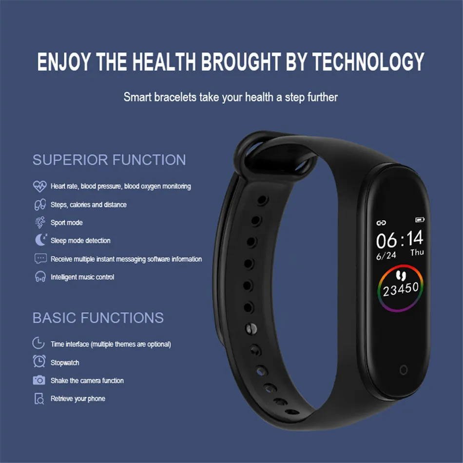 M4 Smart Band Fitness Tracker Sport Bracelet Pedometer Heart Rate Blood  Pressure Bluetooth Health Wirstband Waterproof Smartband (Black) :  Electronics - Amazon.com