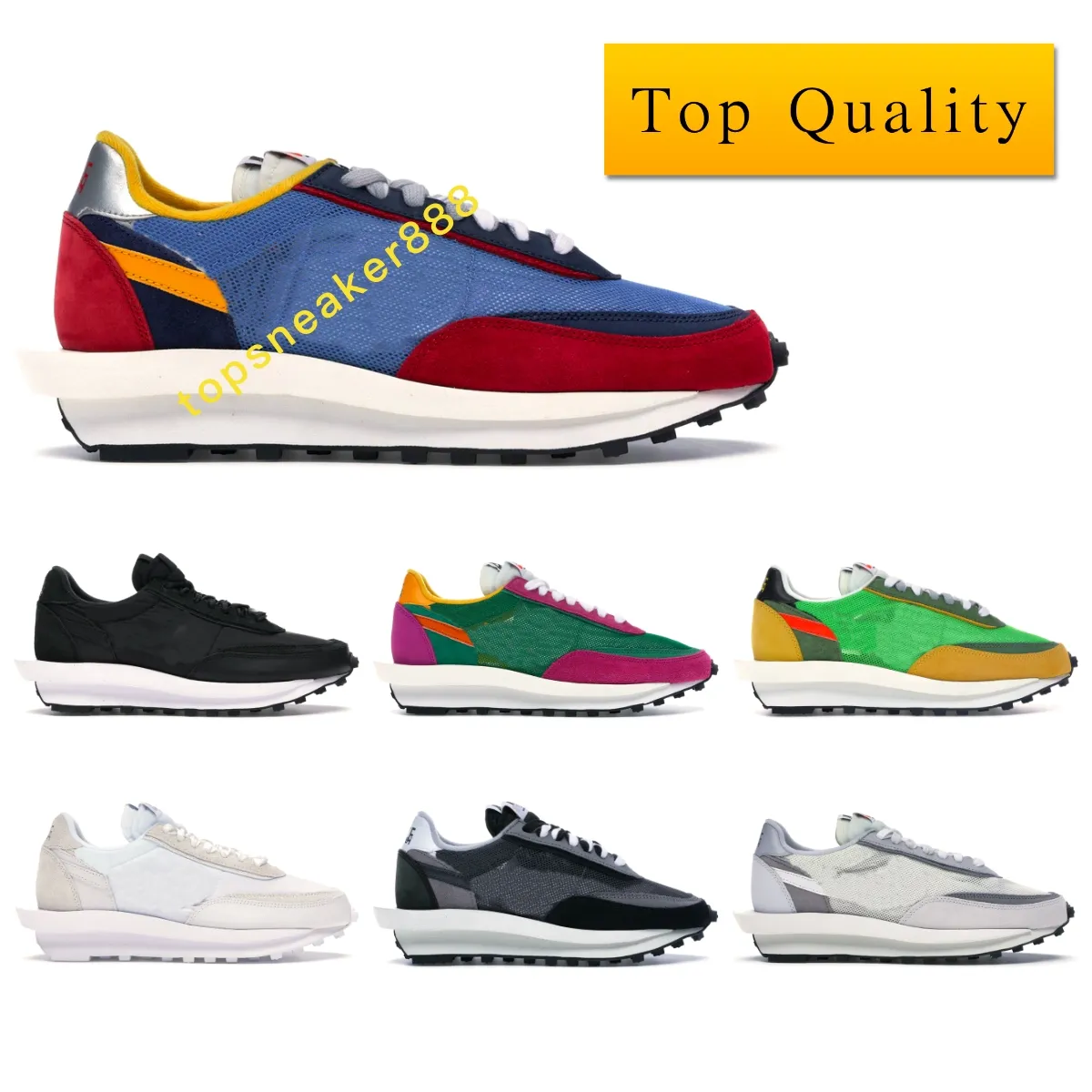 LD Waffle Sacai Blue Multi Sneaker Sport Shoes شبكة رجل السببية أحذية أعلى جودة النايلون الأسود قمة أبيض أزرق متعدد أولي مع صندوق حجم 36-46