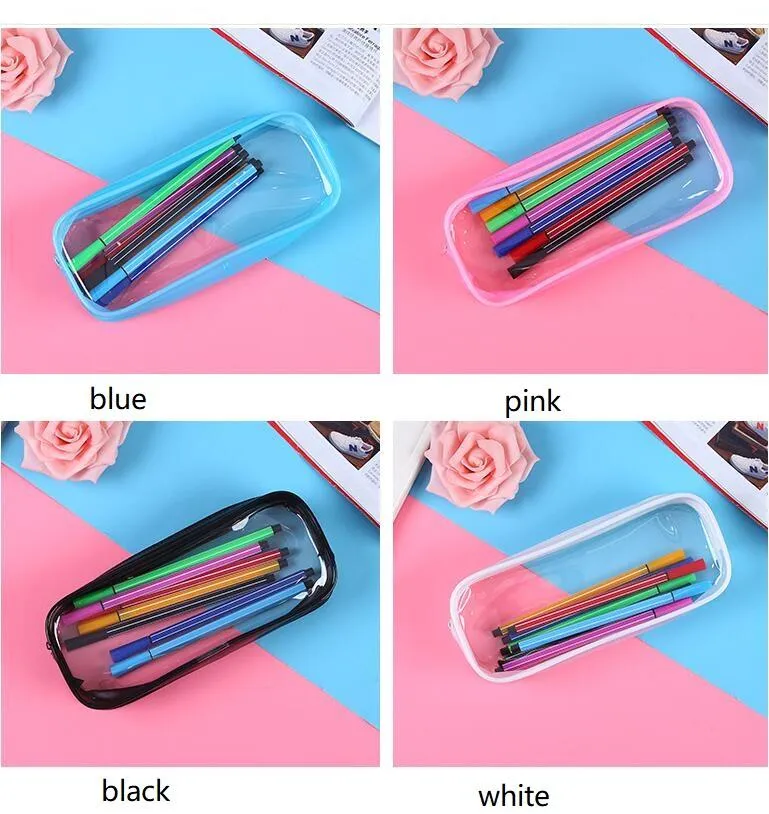 PVC Pencil Bag Zipper Pouch School Studenter Rensa Transparent Vattentät Plast PVC Förvaring Box Pen Case Mini