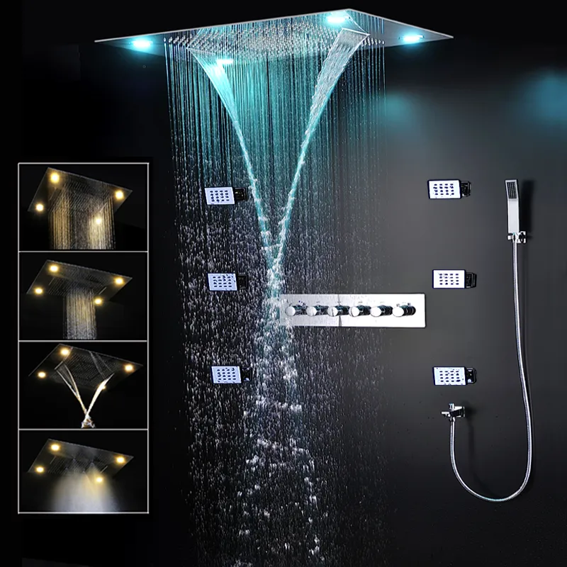 Ensemble De Douche Thermostatique De Luxe Salle De Bains Grand LED Robinet  De Douche Au Plafond En Acier Inoxydable Brouillard Pluie Pommeau De Douche  Massage Corps Vaporisateur Du 1.254,82 €