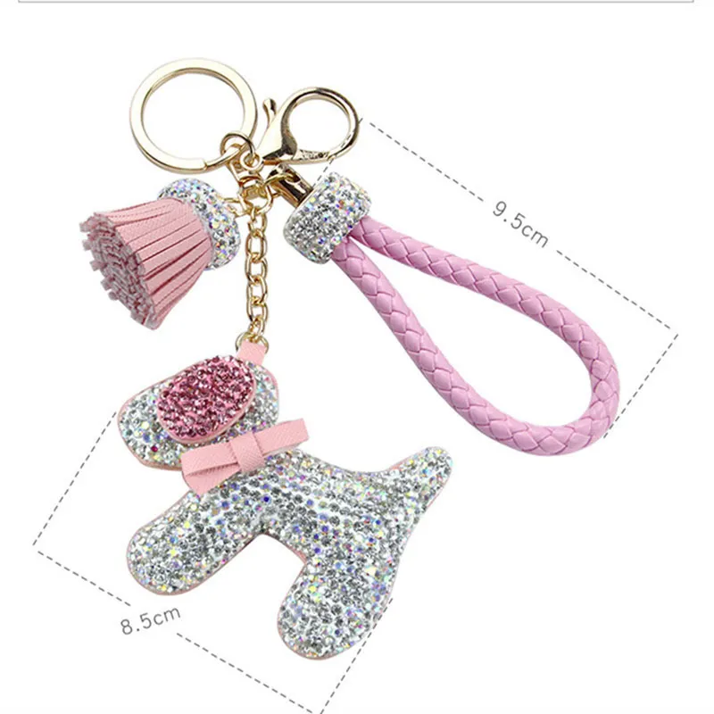 Luxe strass chiens porte-clés animaux de bande dessinée chien poupées sac porte-clés porte-monnaie voiture porte-clés cadeau pour les femmes Christm262W