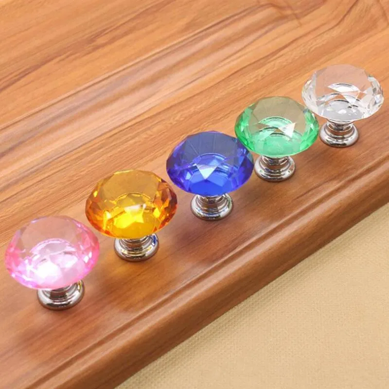 Crystal Glass Door Pulls Diamond Shape Cupboard Drawer Pull Kitchen Cabinet Wardrobe Handles Door Hardware Furniture Accessory30mm LQPYW1241