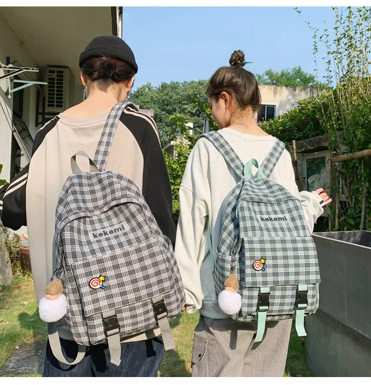 Check backpack female Korean version girls high school students schoolbag original Suoshi Department lovely women backpack ins fashion