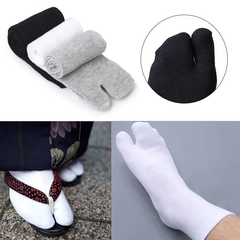 Chaussettes pour hommes 1pairs japonais Flip Flop Sandal Split Toe Unisexe Deux doigts Noir Blanc Gris Kimono Geta Crew300J