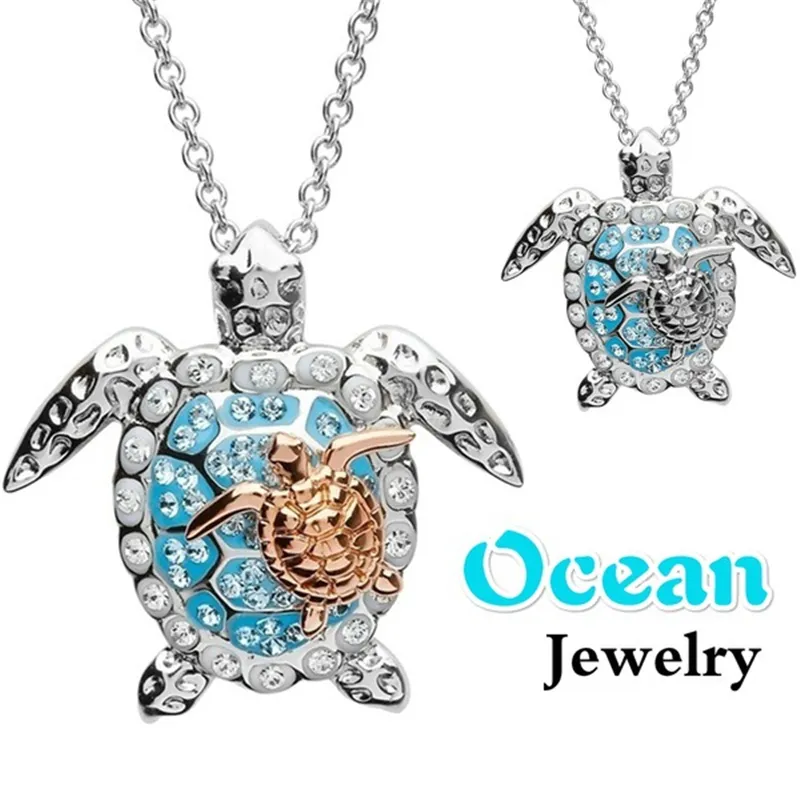 Ocean Turtle Necklaces for Women Iced Out Pendant Choker Necklace Girls Luxury Fashion Design Bling Rhinestone Animal Collar Jewelry Gift