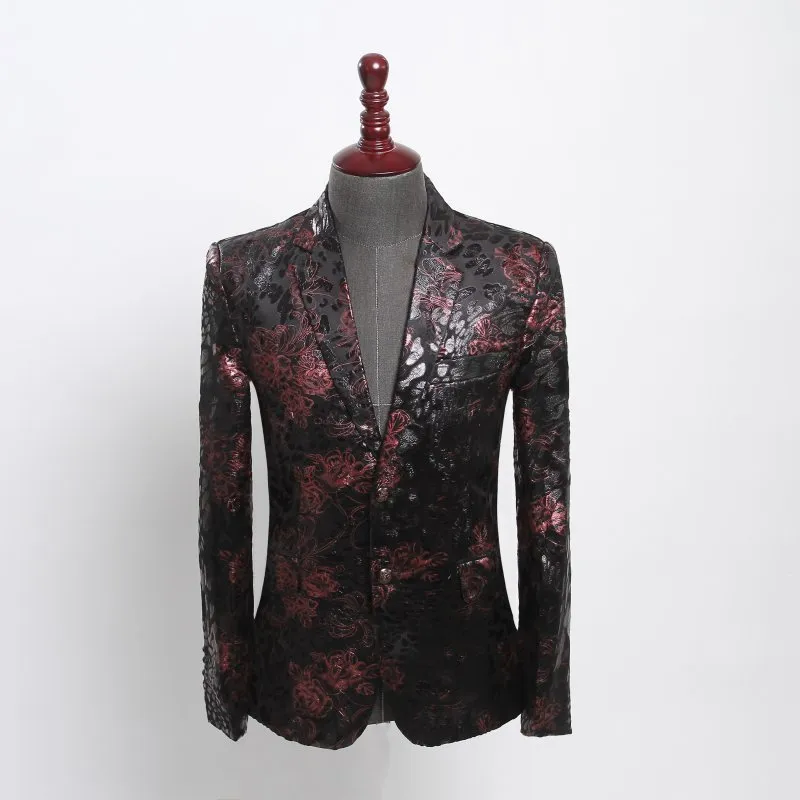 Herrenanzüge Blazer 2021 Männer Spitzenrevers Blazer Designs Plus Größe 4XL Blumendruck Samt Anzugjacke Herbst Winter Bräutigam 271e