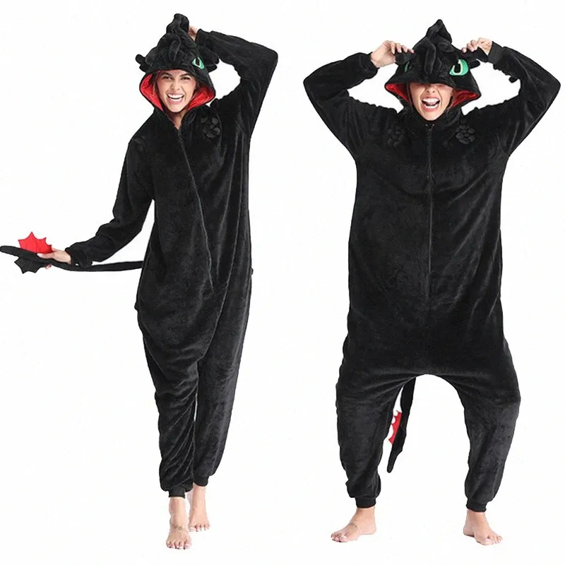 Drachenz hmen Zahnlos Anime Kigurumi Frauen Winter Flanell Tier