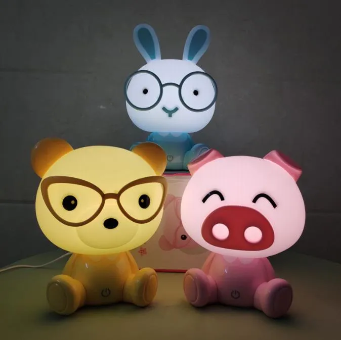 Coniglio Lampada Luci notturne per bambini Maiale Orso Lampada da notte a led Camera da letto Lampada da tavolo per animali dei cartoni animati Bambini Compleanno Regali di Natale Decorazioni per la casa