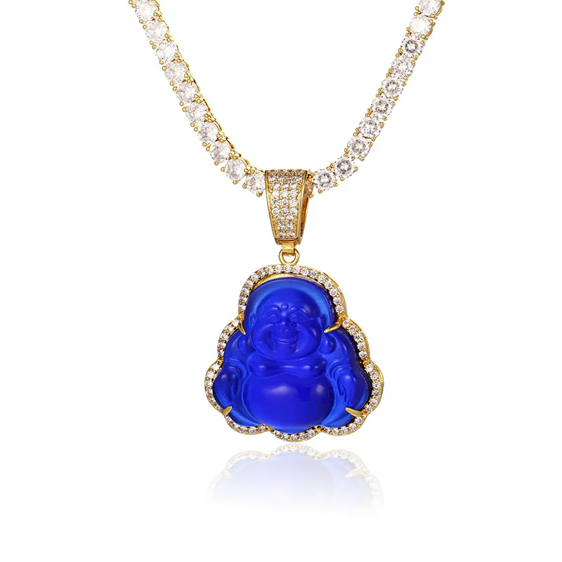 GUCY Blue Buddha Pendant With Baguette AAA Cubic Zircon Hiphop Necklace Tennis Chain Hip Hop Punk Jewelry CX200721
