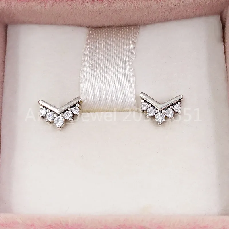 Tiara Wishbone Saplama Küpe Otantik 925 Gümüş Saplamalar Avrupa Pandora Stil Studs Takı Andy Jewel 298274cz