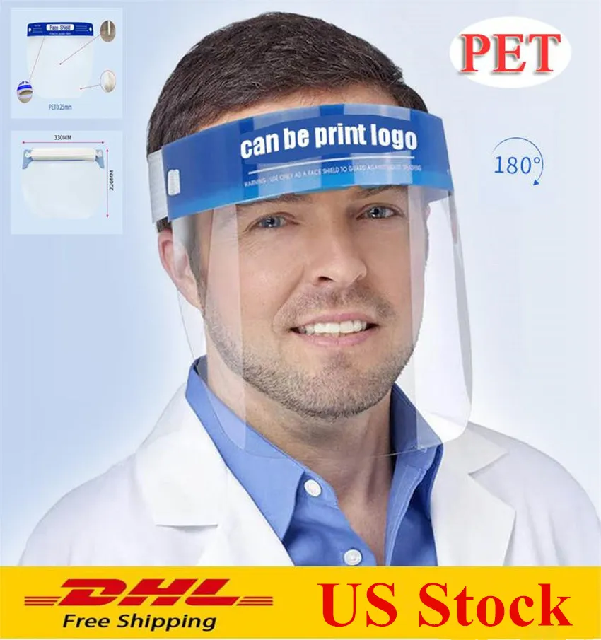 US Stock DHL Transparent Mask Protective Face Shield Clear Visor Flip Up Mask Anti Splash Elastic Band Face Cover Cooking