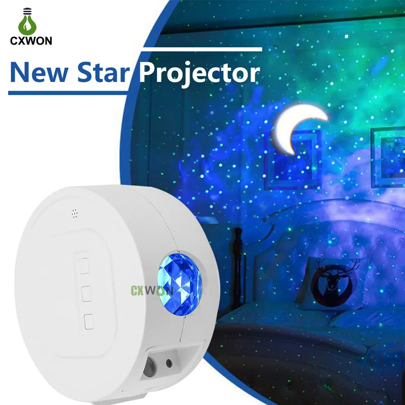 Star Light Projector USB Rechargeable Starry Sky Ocean Waving Night Light Projector Sound Activated Music Laser Light Projector