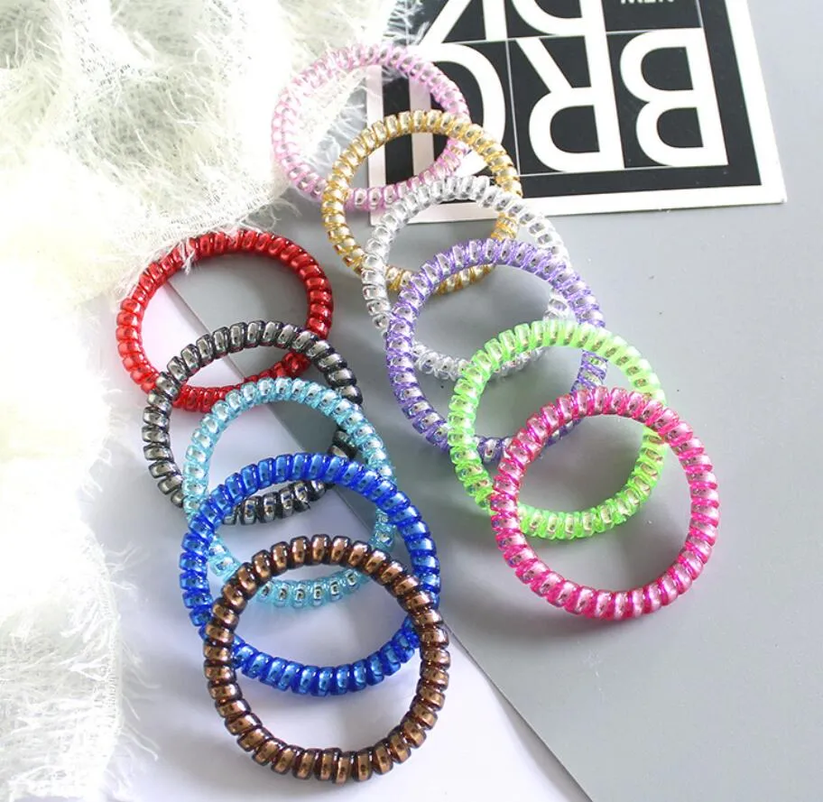 Telephone Wire Cord Gum Hair Tie 6.5cm Girls Elastic Hair Band Ring Rope Candy Color Bracelet Stretchy Scrunchy