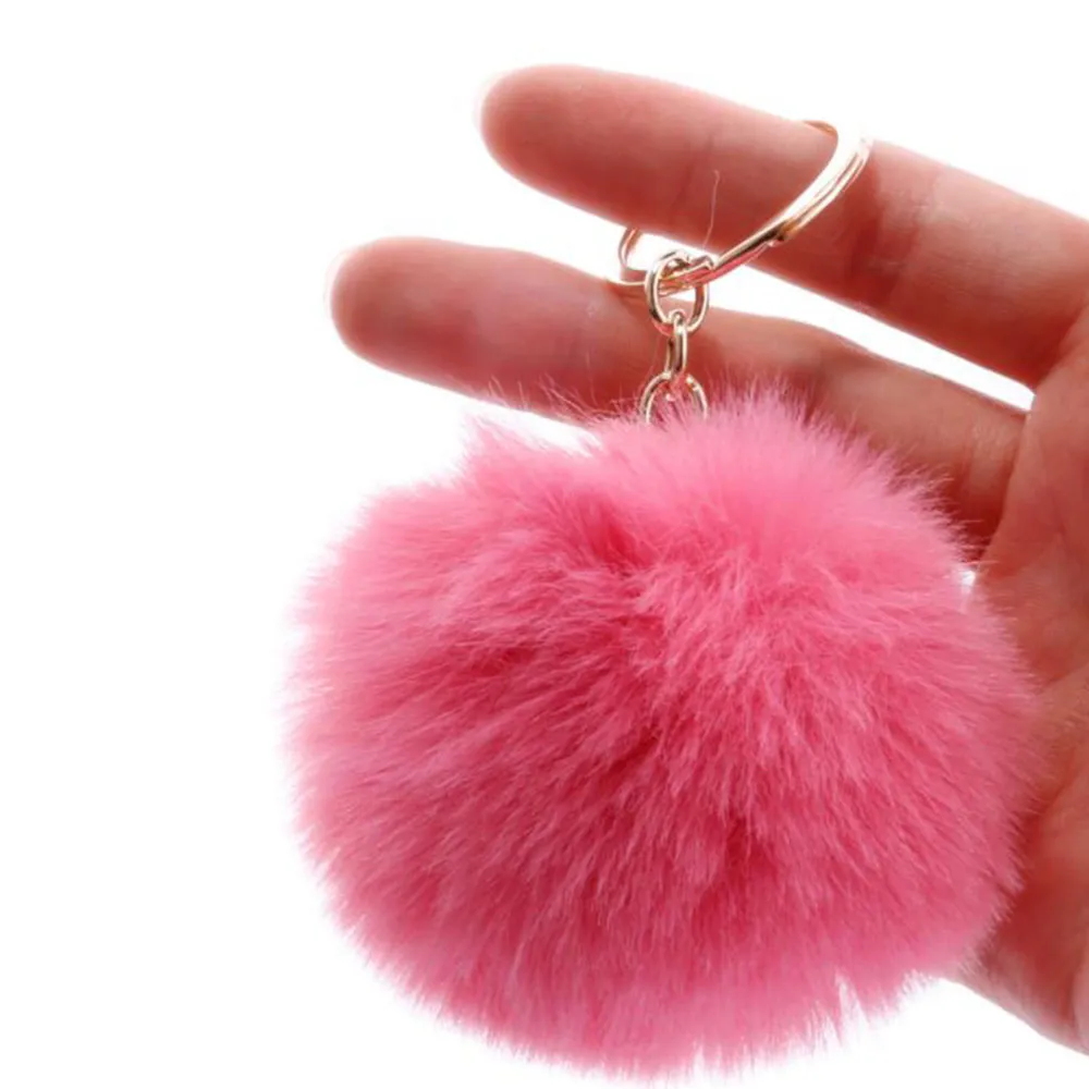 Cute Fluffy Pom Fluffy Keychain With Artificial Rabbit Fur Ball Ideal