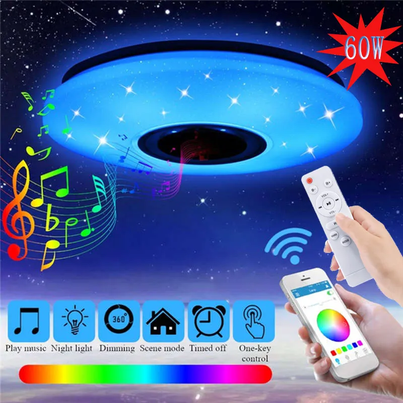 Ceiling Lamp with Bluetooth Speaker,Dimmable, Multicolor,APP Control & Remote Controller,60W Smart Ceiling Light Music Color Changing Light