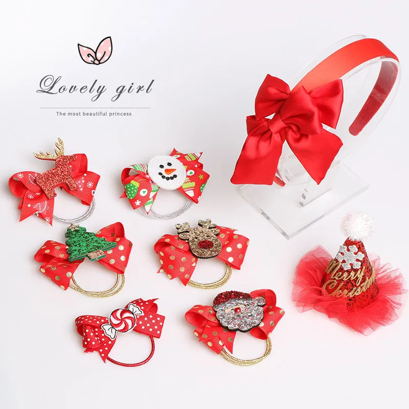 15 Colors Baby Christmas Style Hairbands Cute kids Xmas Bow Headbands Children Santa Claus Hair Ropes Snowman Penguin Hairband M2384