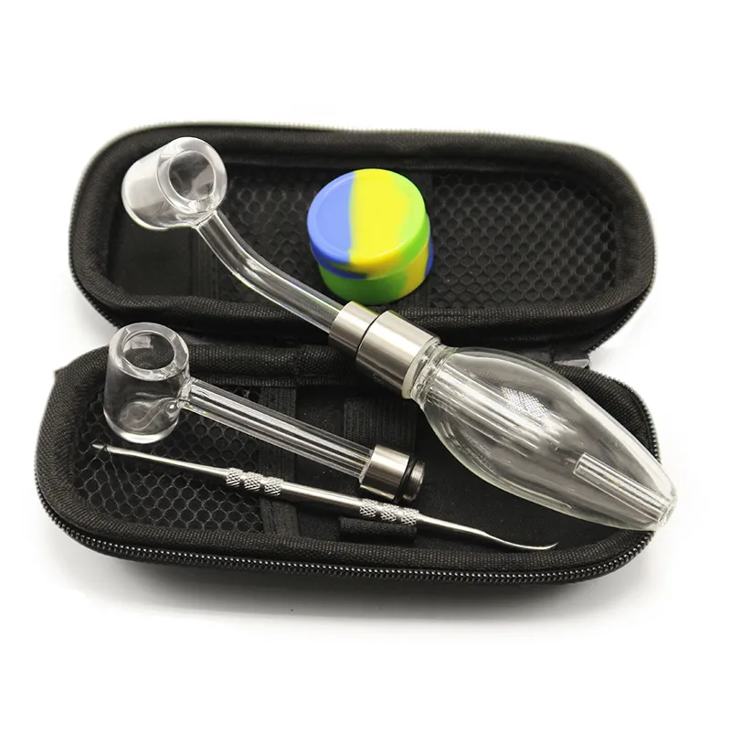 CSYC NC027 Deluxe smoking Kit glass Hand Pipe With 45 180 degree Quartz Banger Nail Dab Rigs Glass Water Bong