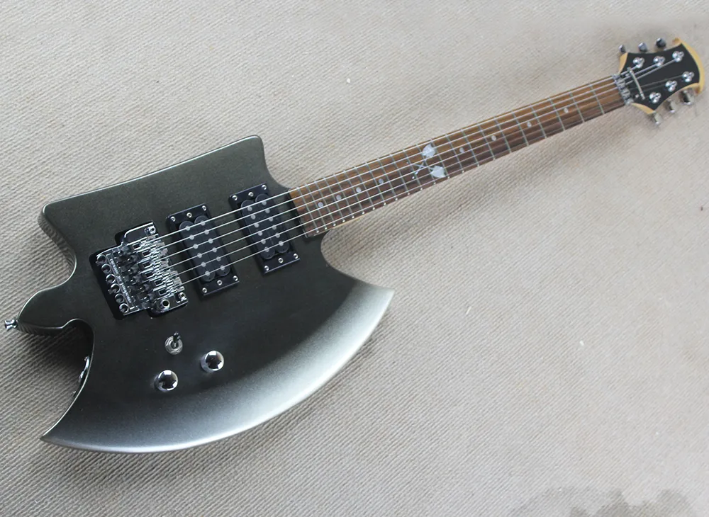 Guitare électrique en forme de hache noire avec humbuckers, floyd rose, touche en palissandre, peut être personnalisée à la demande