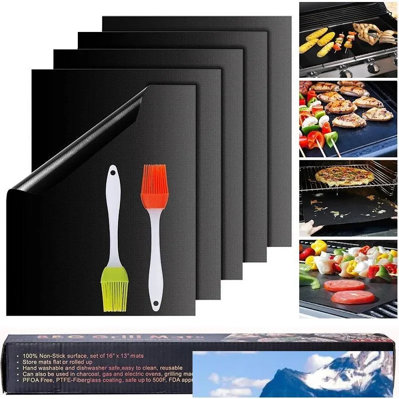 Grill Mats Reusable and Easy to Clean Best BBQ Barbecue Grill Pad Mats Works With Gas Electric Charcoal Grills FDA-Approved PFOA Free