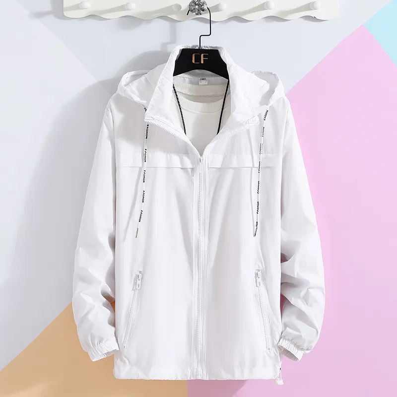 【COSYHARU】Summer thin wind hood jacket Mens Quick Drying Hooded Mens White Windbreaker Perfect For