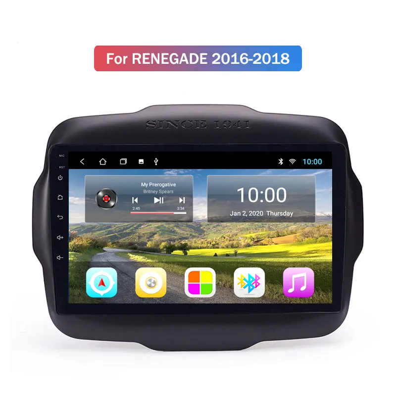 10.1 "Android 2DIN Car Radio Odtwarzacz wideo WiFi OBD2 BT GPS Nawigacja MP5 Multimedia Audio dla Jeep Renegade 2016-2018
