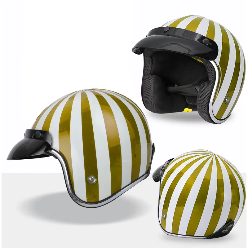 Casco de motocicleta eléctrica para hombre y mujer, estilo vintage, 3/4,  retro, cara abierta, casco de moto de calle, casco de scooter de calle,  casco