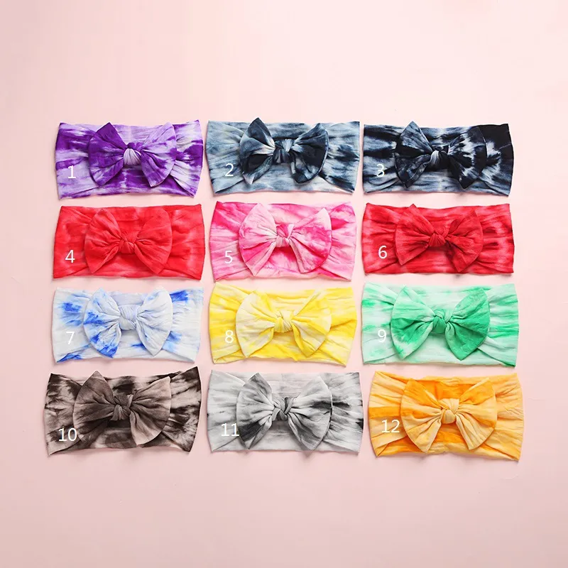 Baby Girls Rainbow Tie Dye Bow Headbands 2020 Ny Spädbarn Soft Nylon Stretch Knot Hårband Head Wrap för småbarn nyfödda Turban M2373