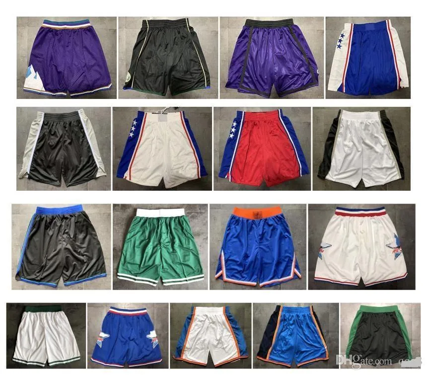 ¡Calidad superior! 2019 equipo de baloncesto pantalones cortos hombres pantalones cortos deportes pantalones universitarios blanco azul rojo púrpura amarillo negro