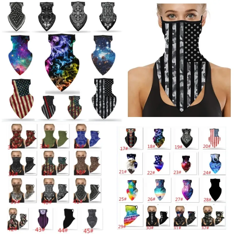 Bandiera americana Tie-dye Magic Turban designer maschera per il viso all'aperto maschera per il viso maschera antipolvere mascherata triangolo triangolo orecchio appeso XD23710