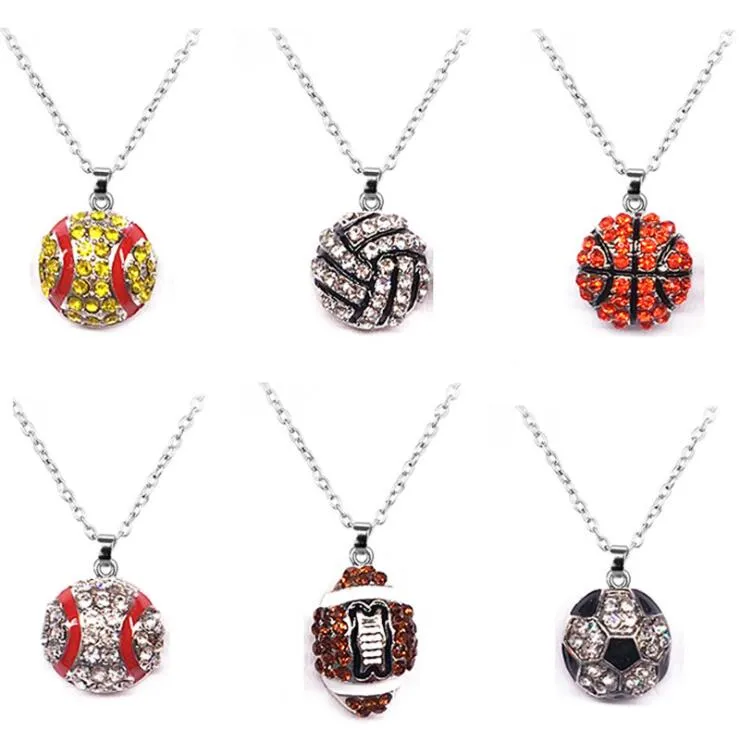 Colliers de diamants en cristal de sport pour femmes mode pendentif créatif basket-ball football bowling patins à glace pendentif collier bijoux cadeau