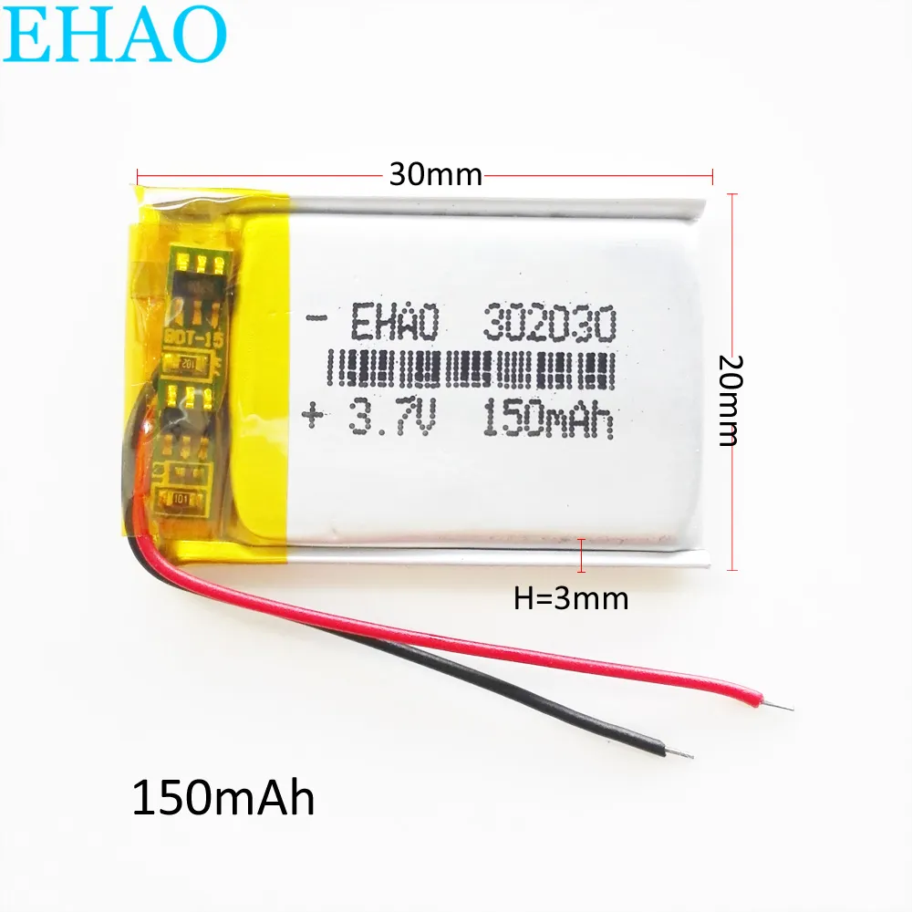 3.7v 150mAh LiPo Li-polímero bateria recarregável com energia borad Protect Para Mini MP3 alto-falante Bluetooth Recorder headphone 302030