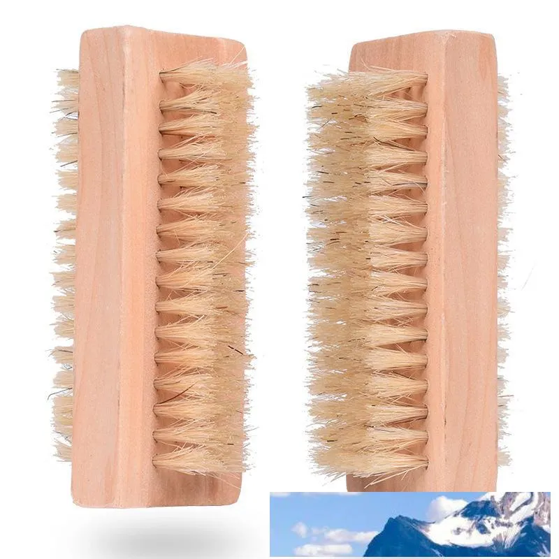 Trä Nagelborste Tvåsidiga Naturliga Boar Bristles Trä Manikyr Nagelborste Spa Dubbla Surface Brush Hand Rengöring Borstar 10cm FFA2840