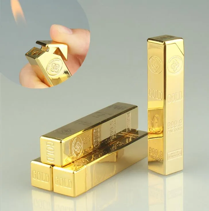 Nieuwste Gas Butane Bullion Shaped Gold Baksteen Lichter Lange Bar Vlam Metalen Sigaretten Sigaar Aanstekers Voor Roken Keukengereedschap Accessoires