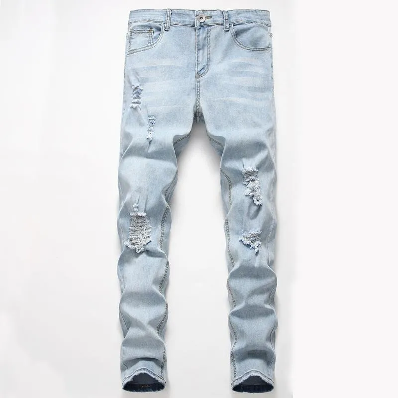 Clothing Super Skinny Light Blue Ripped Jeans Mens Distressed Slim - Main Image