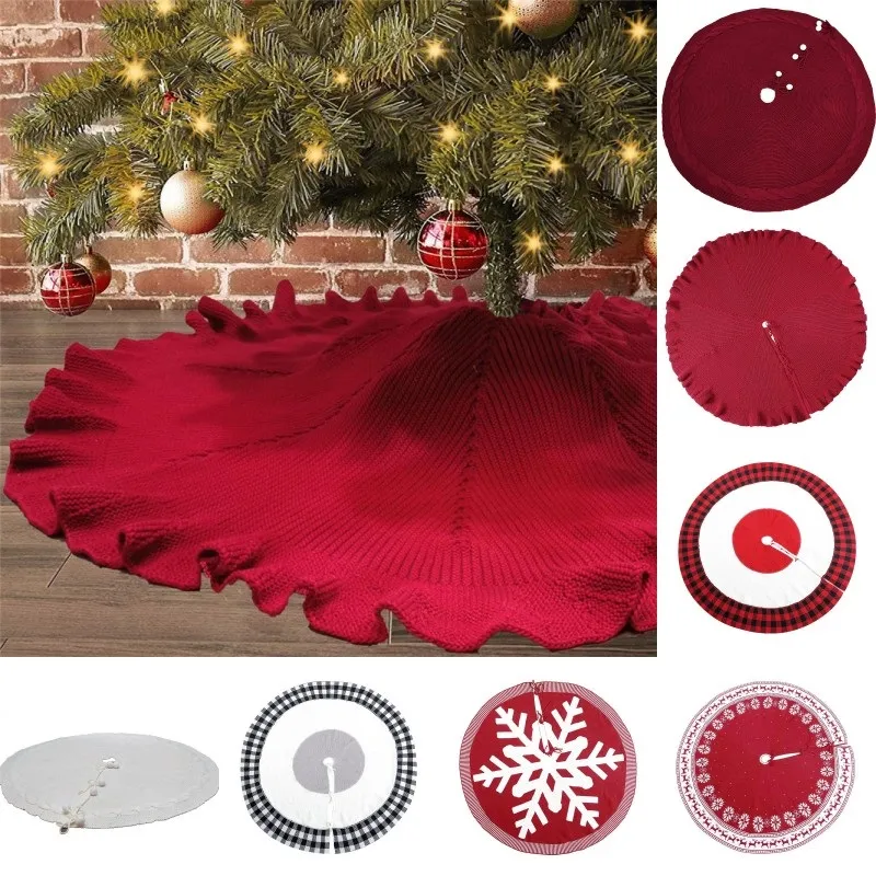 Velvet Merry Christmas Tree Skirt with Pom Poms - Burgundy Red -  TheHolidayBarn.com
