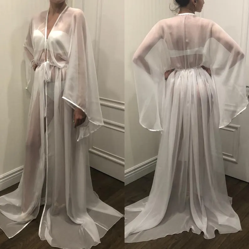 Illusion Women Bathrock Nightgown Sexy Sleepwear Bridal Sheer Robe Bridesmaid Bride Gowns Petites Plus Size Custom Made