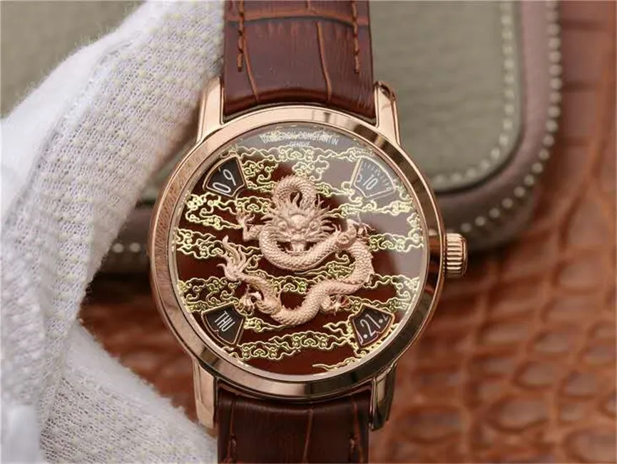 86073/000p-B154 Montre de Luxe 42x13mm 2460g4 Movement Steel Case Leather Strap الصينية زودياك ميكانيكية ساعات معصم