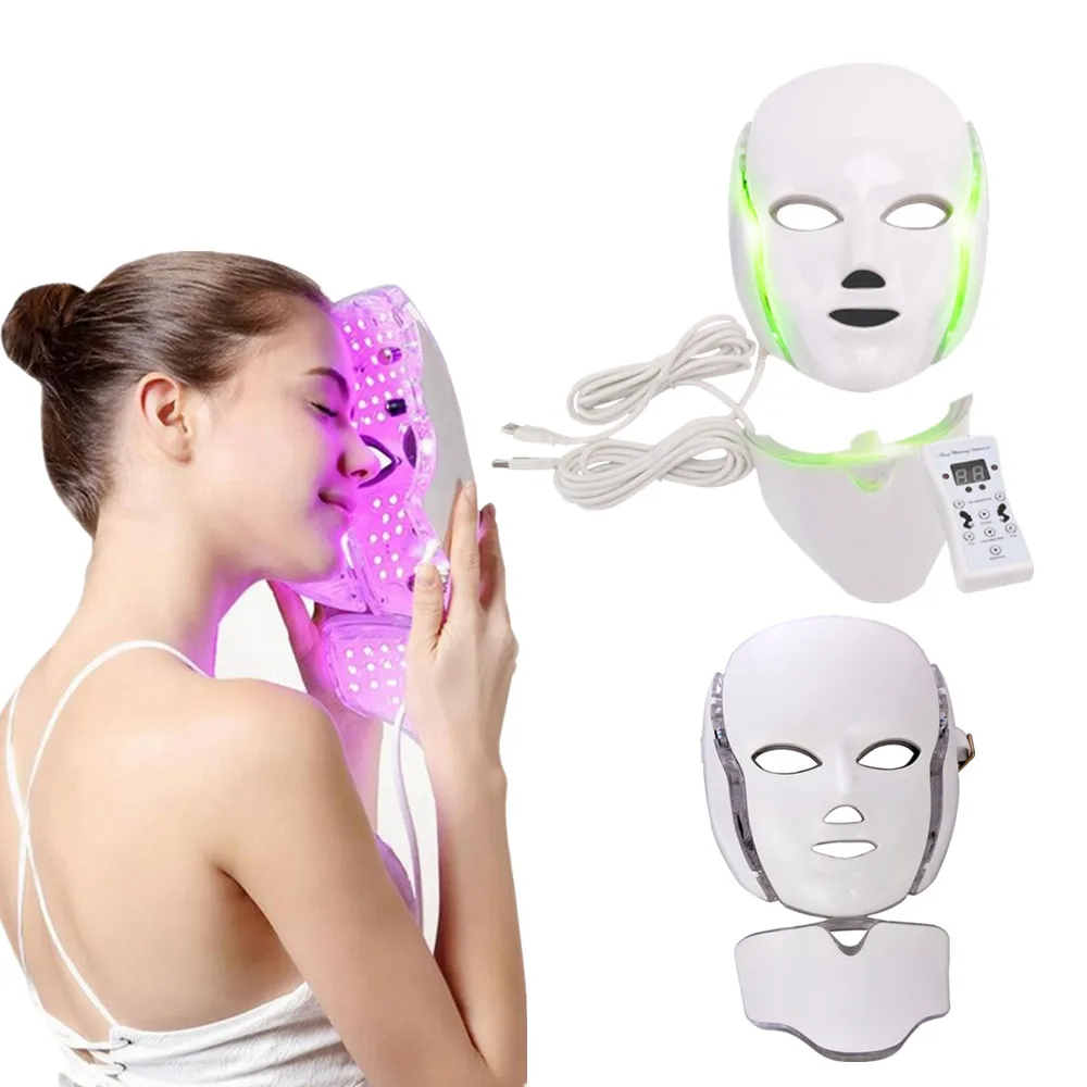 Heißer Verkauf Produkt 7 Farben Photon Elektrische LED Gesichtsmaske mit Hals Haut Verjüngung Anti Akne Falten Beauty Behandlungs Salon Home Verwendung